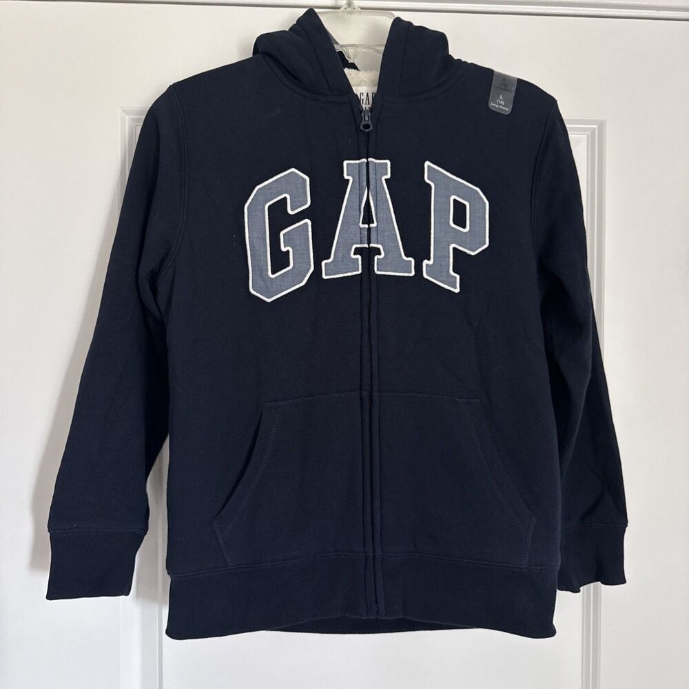 GAP KIDS NEW Blue Cozy Fleece Lined Zip-Up Hoodie Logo Jacket LARGE 10